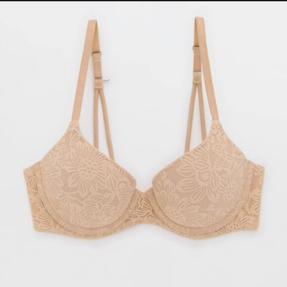 Aerie 34D Nude Sunnie Bloom Lace Strappy Demi Push-up Bra - Picture 1 of 11